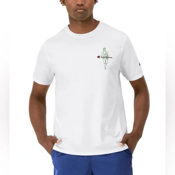 Champion Men's Classic Logo Graphic T-Shirt White- NWT - Picture 2 of 4